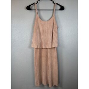 No Comment NYC Pleated Metallic Slip Dress Rose Gold Midi Spaghetti‎ Strap M